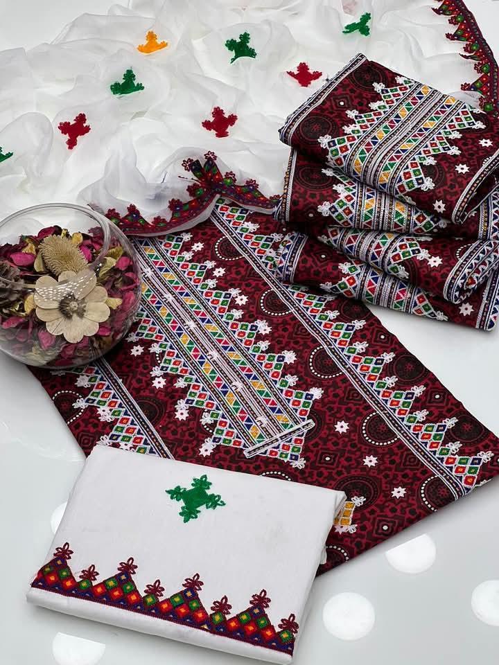 3 Piece Women's Unstitched Embroidered Suit