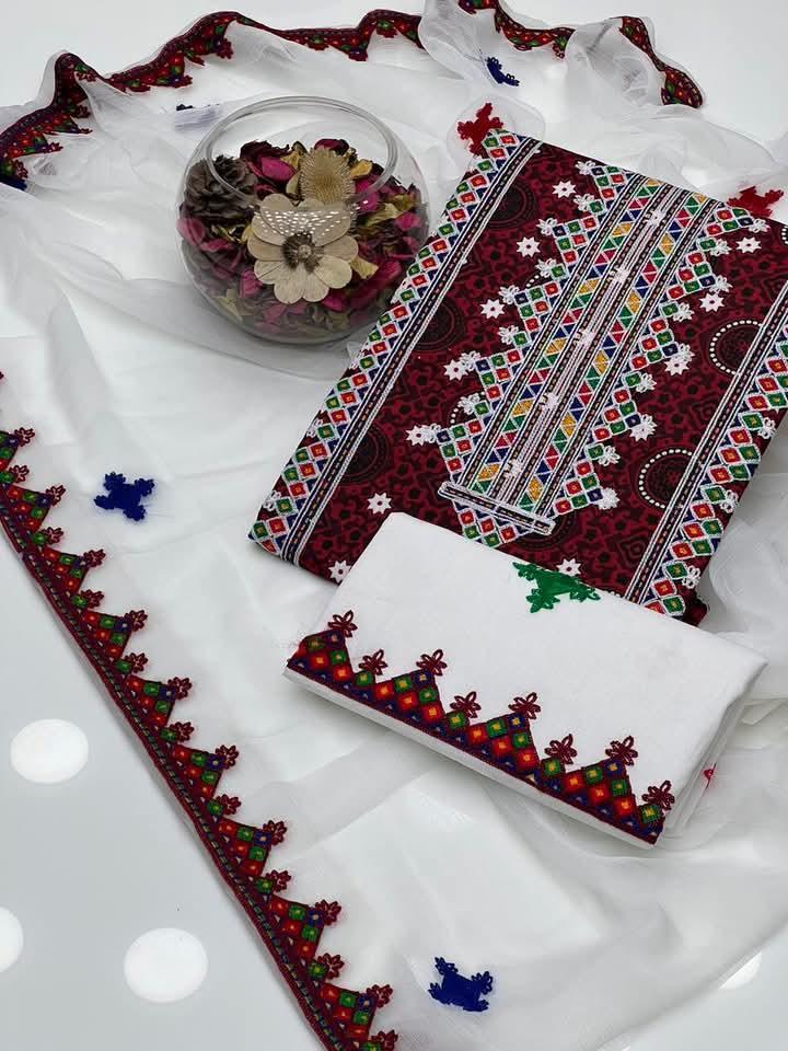 3 Piece Women's Unstitched Embroidered Suit