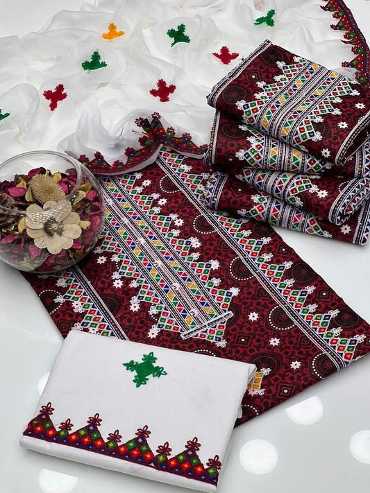 3 Piece Women's Unstitched Embroidered Suit